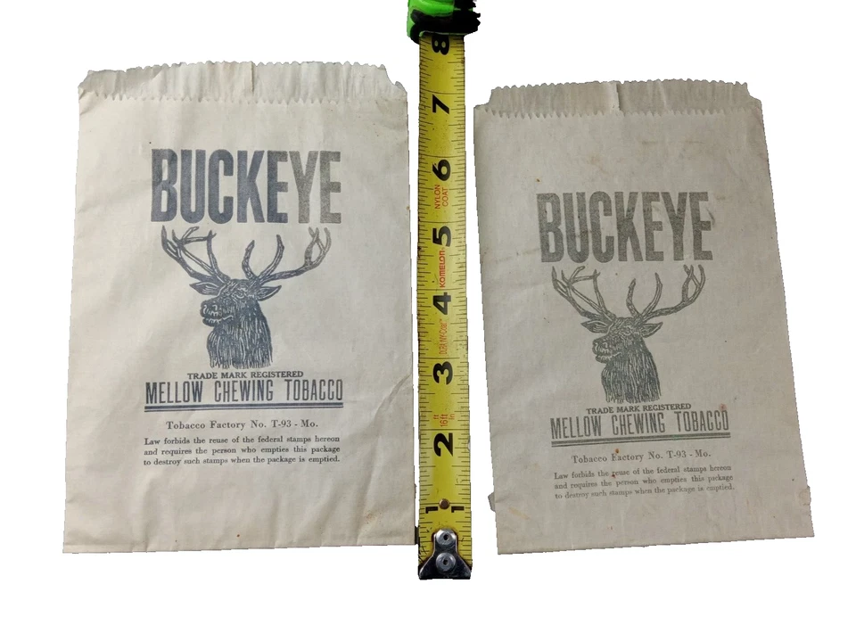 DOS bolsas de papel de tabaco de mascar suaves BUCKEYE publicidad vintage VACÍAS Foto 4 de 4