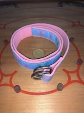 Douglas Paquette Women M Canvas D Ring Belt Tennis Pink Blue RI USA Made 40โ L