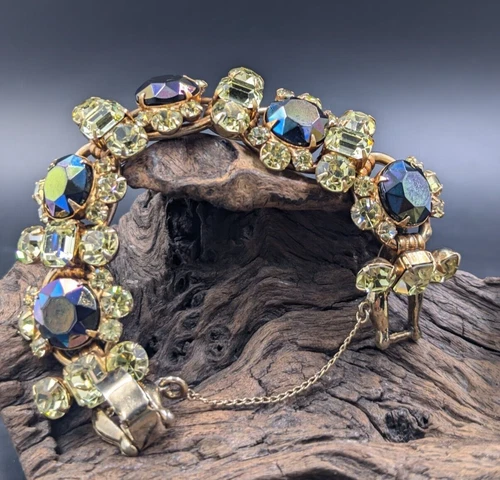 Vtg JULIANA D&E 5-Link Gold Tone, Assorted, Rhinestones Bracelet 6''- 6.5''