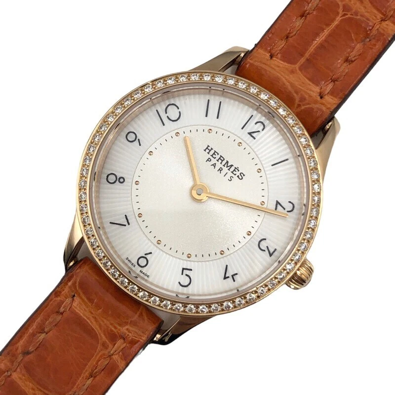 HERMÈS OROLOGIO DA POLSO HERMES CA2.171 SLIM LUNETTA DE HERMES DIAMANTE DONNA ARGENTO K18PG