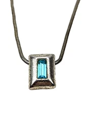 PD Premier Designs Silver Tone Blue Rhinestone Snake Chain 18" Necklace Choker