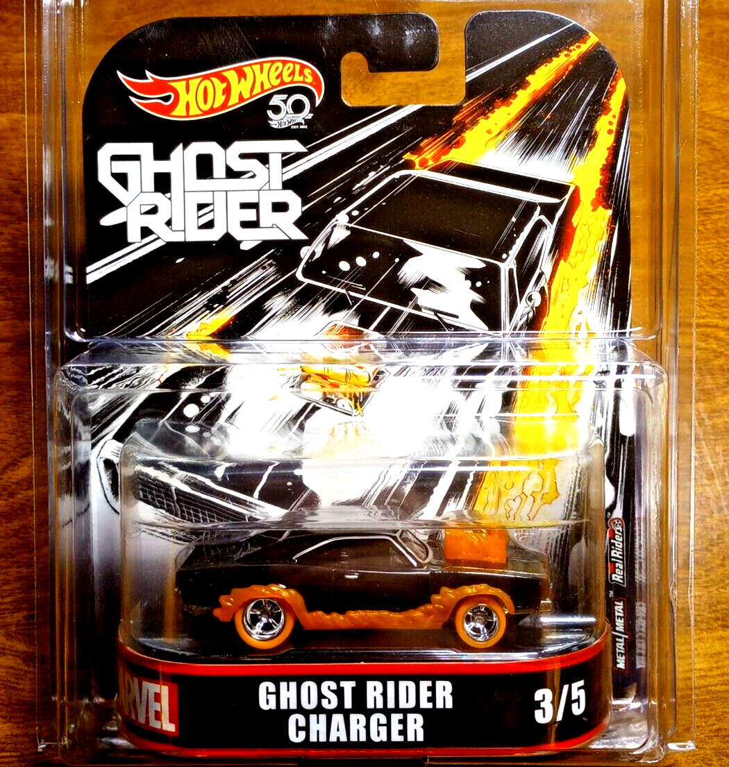 Hot Wheels Premium 50th Marvel Ghost Rider Charger Black Real