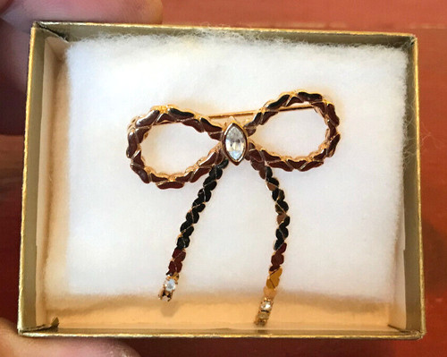 Vintage Avon Clear Rhinestones Chain Design Bow Brooch Pin!!