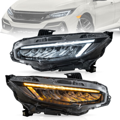 VLAND FULL LED Headlights For 2016-2021 Honda Civic 10th GEN Sequential&Blue DRL