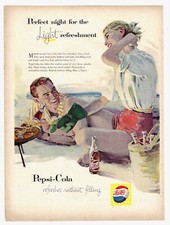 Pepsi Cola Print Ad Vintage Advertisement Soda Advertising Soda Pop Beach 1957