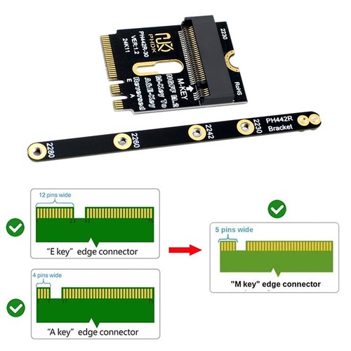 NGFF A+E-Key Male To NVME M-key Female Extension PCI-E 4.0 Adapter with Bracket - Photo 8/11