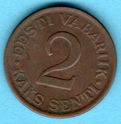1934s. ESTONIA 2 SENTI COIN 4699