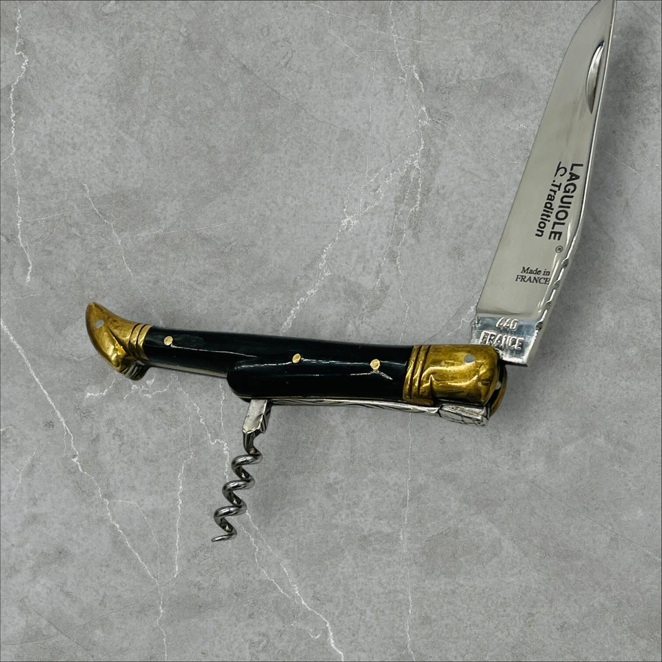 LAGUIOLE Tradition 440 Brass & Exotic Wood FRANCE Pocket Corkscrew Knife RARE - Image 3 of 4
