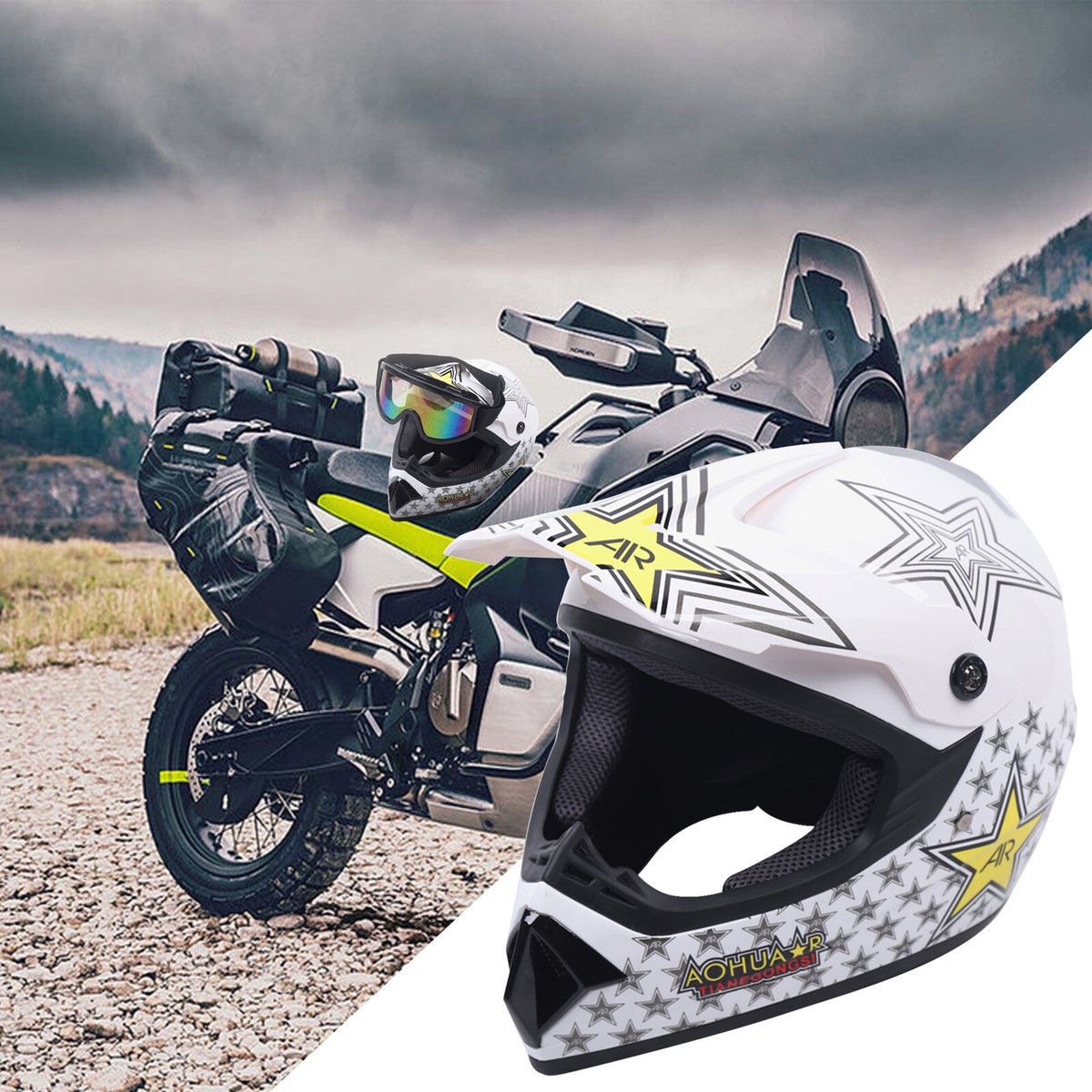 Motorcycle Helmet SetAir Outlet DesignWith Foam Lining+Goggle & 1 Pair  Gloves