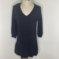 Loft Black Dress Size M Long Sleeve Midi v Neck Ruffle Hem