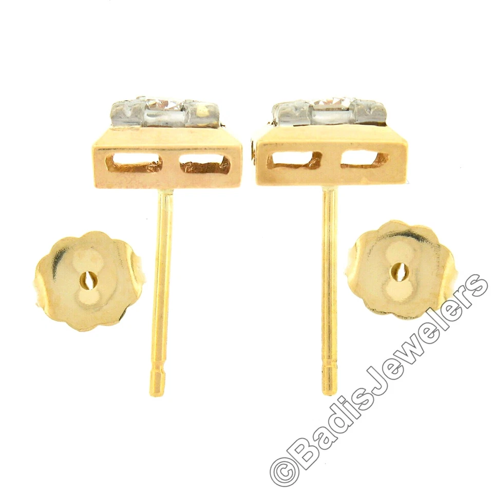 Aretes cuadrados vintage de oro TT de 0,35 quilates redondos brillantes pulidos con diamantes Foto 4 de 4
