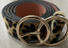 JASGOOD Womens Leopard Leather Waist Belt For Dress/Jeans Double Buckle Gold