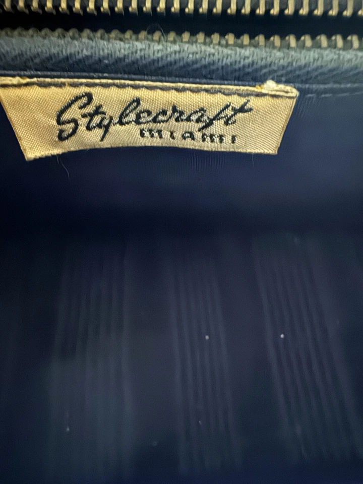 Cartera Stylecraft Miami vintage azul gamuza blanca bordada y espejo años 50 Foto 4 de 4