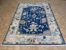 9 x 12 Hand Knotted Navy Blue Colorful Oushak Oriental Rug G13558