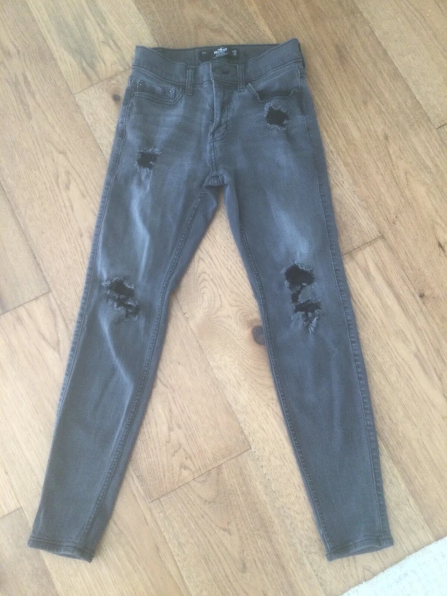 Hollister mens black ripped jeans sale