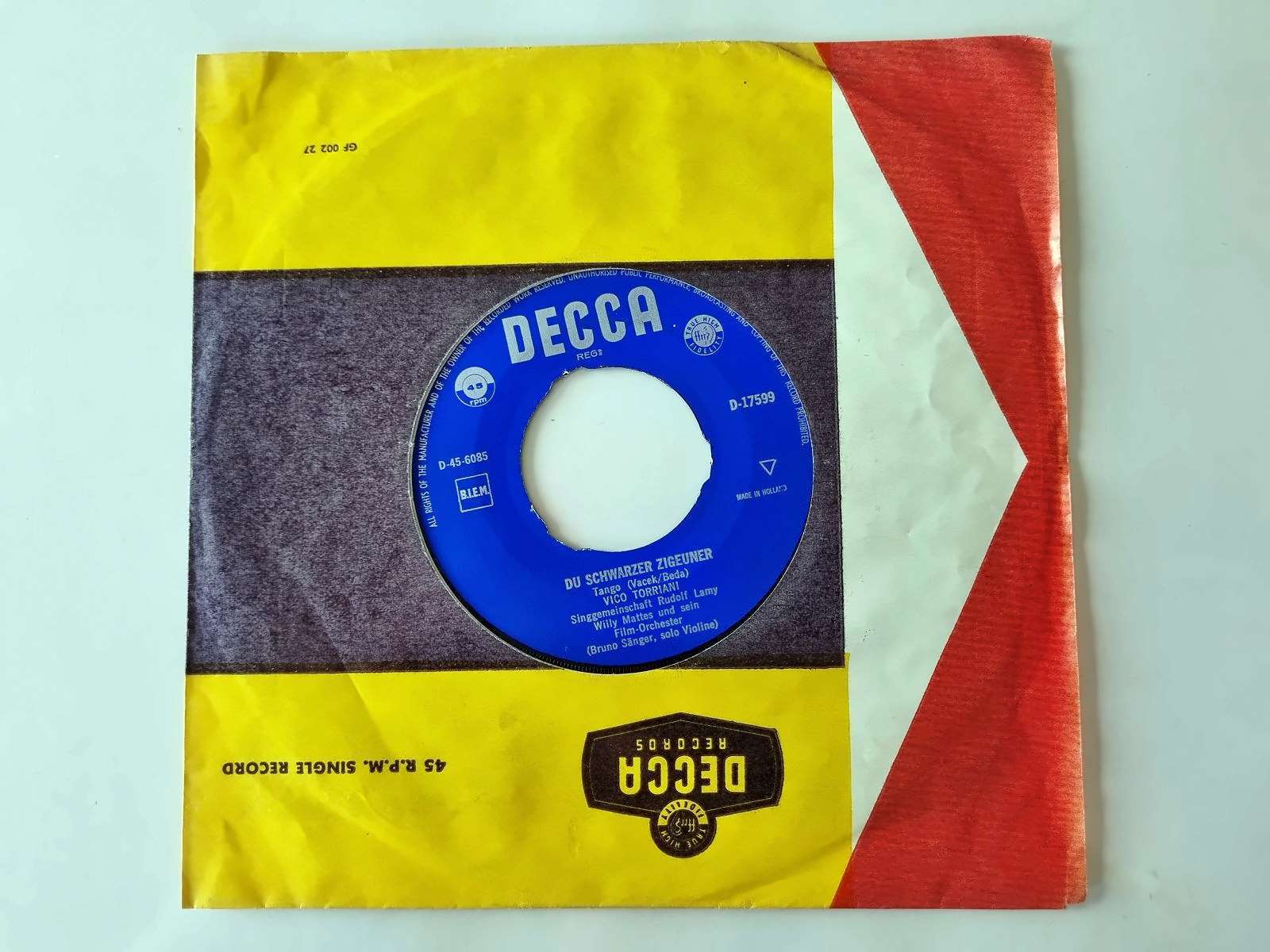 Vico Torriani - Du schwarzer Zigeuner/ Melodia 7'' Vinyl Holland