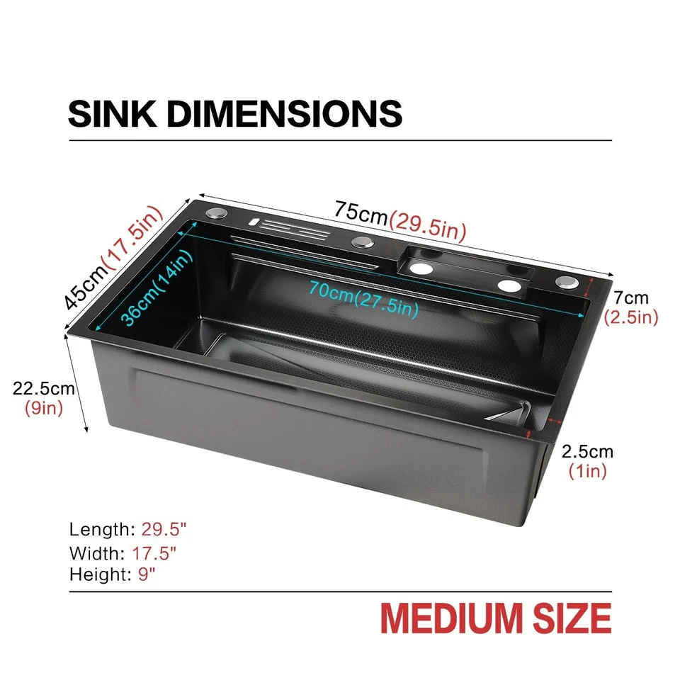 29.5inch Kitchen Sink 304 Stainless Steel Single Bowl Drop In Top Mount Faucet - Image 3 of 4