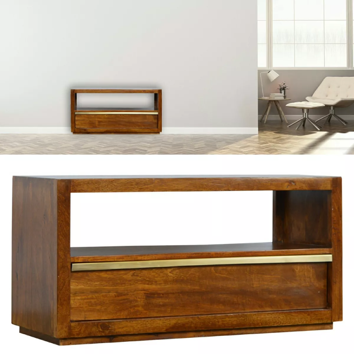 Media Unit TV Stand Cabinet Retro Danish Style Rich Chestnut Gold