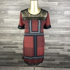 EXPRESS Short Sleeve Zip Back Red/Black Lace Tunic Dress Women's Size Small