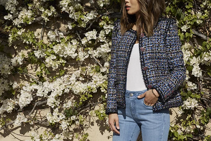 chanel blue tweed jacket