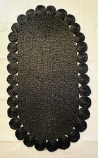 Doormat Jute OVAL Rug Reversible Hand Braided, Black