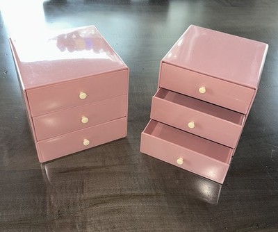 2 Vintage Pink Storage Cube USA Drawers Organizer 1980's Desk Vanity InterDesign