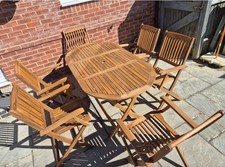 Image of Wooden Garden Table and Chairs Outdoor Dining Set Large Folding Furniture 6 Seat