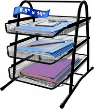 3-Tier Stackable Paper Tray Organizer for Desk - Black Metal File Rack for Legal