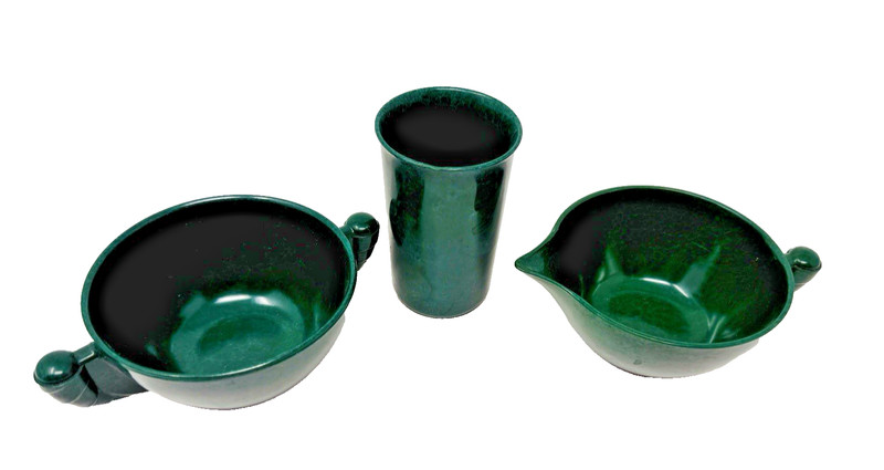Vtg Color Flyte Creamer and Sugar Set & Juice Cup Branchell Forest Green Melmac