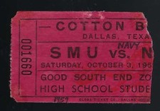1959 NAVY MIDSHIPMEN vs SMU MUSTANGS College Football Ticket JOE BELLINO