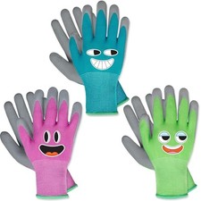 Kids Gardening Gloves for Age 3-12, Small Age 3-5 3 Pairs Green blue pink