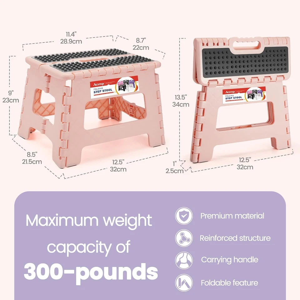 ACSTEP 9 Inch Folding Step Stool 300 LB Capacity Non Slip Foot Stool with Handle - Image 4 of 4