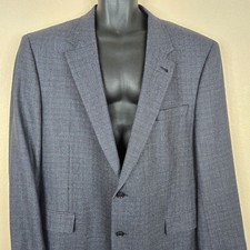 Jos A Bank Signature Mens Wool Sport Coat Blazer 48L Blue Houndstooth 2 Button N