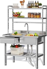 40x20x63 in Stainless Steel Freestanding Single Bowl Utility Sink with Drawer