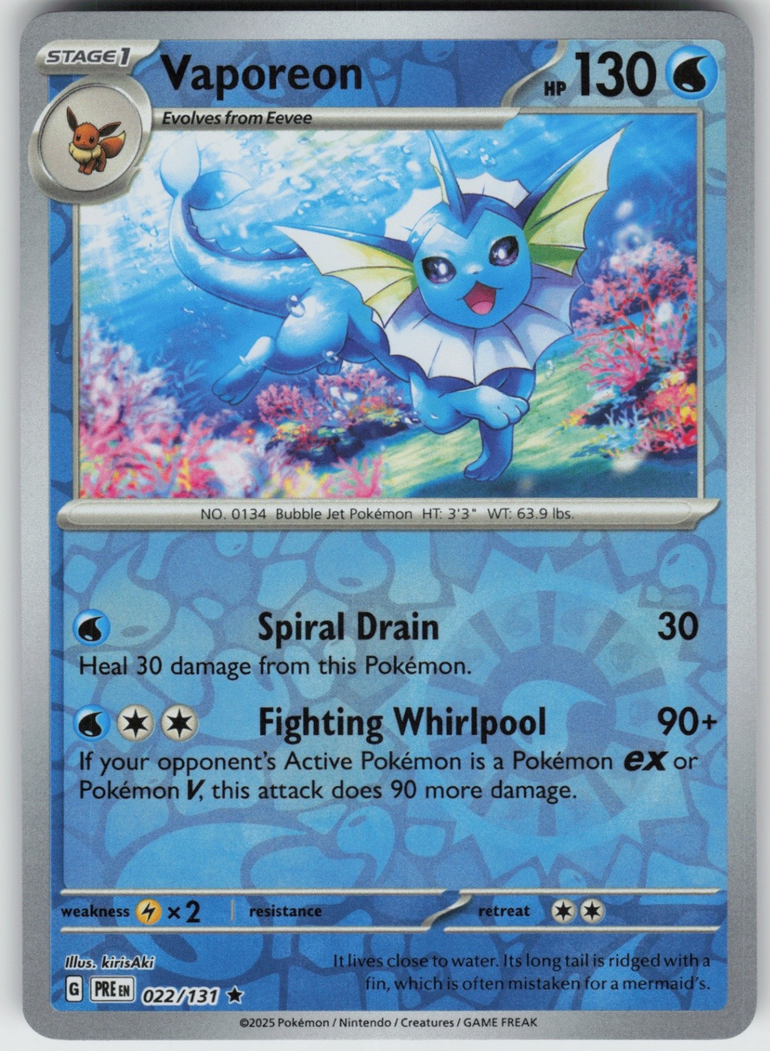 Reverse Holo Vaporeon 022/131 Rare SV: Prismatic Evolutions NM