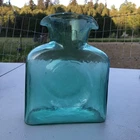 Vintage MCM Blenko Teal Glass Double Spout Water Bottle Carafe Pitcher