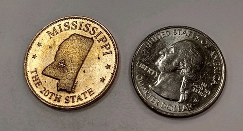 Moneda de ficha de juego de aceite Shell 1969 de bronce de los Estados de la Unión - Mississippi - Imagen 5 de 5