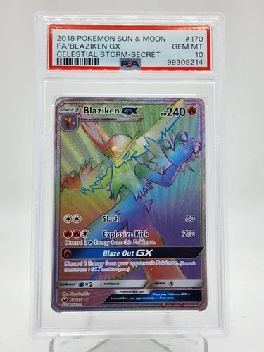 BLAZIKEN GX 2018 POKEMON CELESTIAL STORM SECRET RARE #170 PSA 10 Q0895