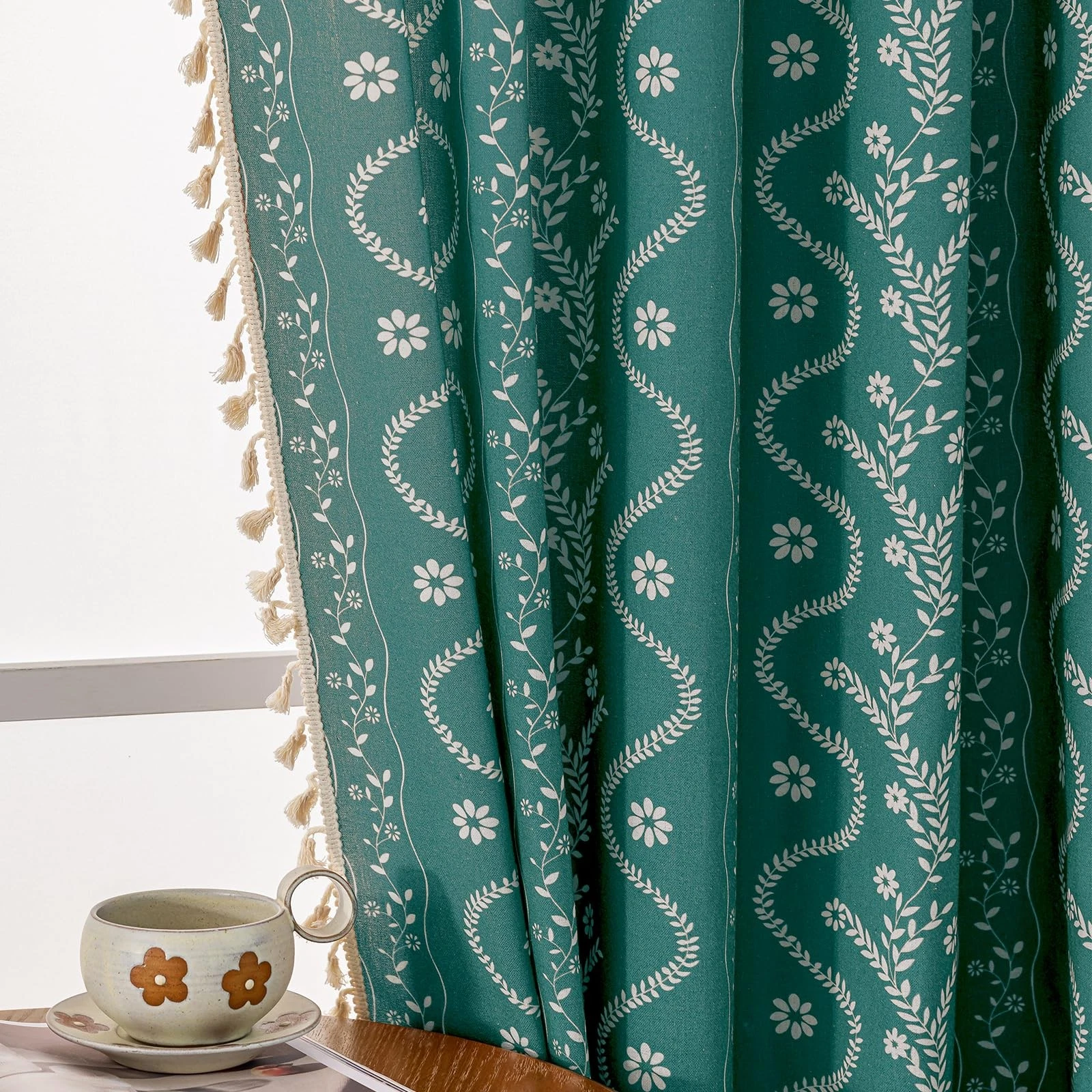 Boho Curtains 84 Inch Long for Living Room, Bedroom, 2 Panels Floral Farmhous...