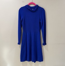 Eliza J Women S Knit Fit&Flare Sweater Dress Royal Blue Long Sleeve Trim Ruffle