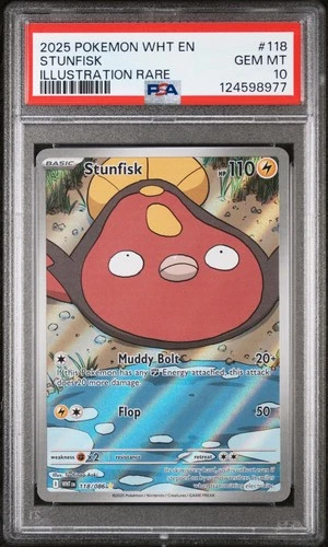 PSA 10 GEM MINT 2025 Pokemon Stunfisk Illustration Rare #118 White Flare LOW POP