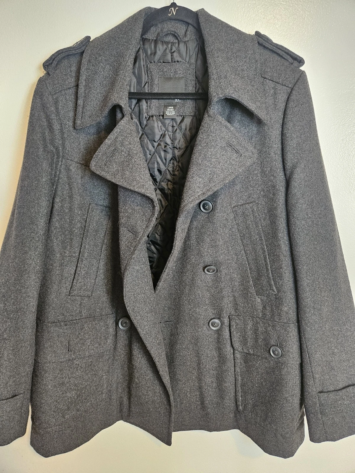 JF J.Ferrar Men Gray Modern Fit Double Breasted Pea Coat Jacket Size L NWOT/Min - product detail image 10