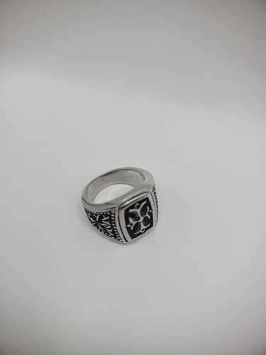 Vintage Ring Men Size 9 Stainless Steel Black Silver Tone Jewelry Costume - Picture 8 of 11