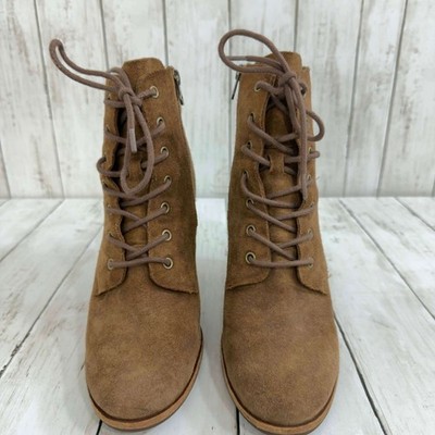 Kork-Ease Women's Suede Lace Up Brown Heeled Booties Side Zip 8.5M