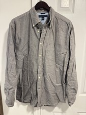 Tommy Hilfiger Men's Button Down Dress Shirt Gray 100 Cotton Size L