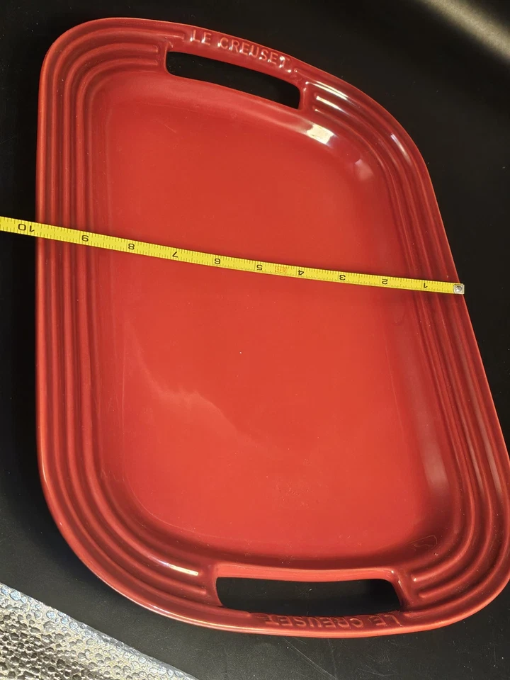 LE CREUSET Pottery Cerise Red Rectangle Serving Platter Tray - Image 4 of 4