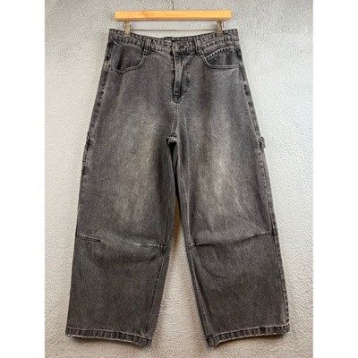 Jaded London Washed Black Carpenter Jeans Wide Leg Skate Pants W36 Mens