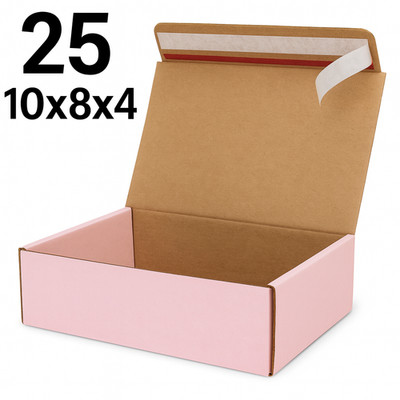 25 Pink Shipping Boxes 10x8x4 Self-Folding Cardboard Mailers for Gifts & Packing