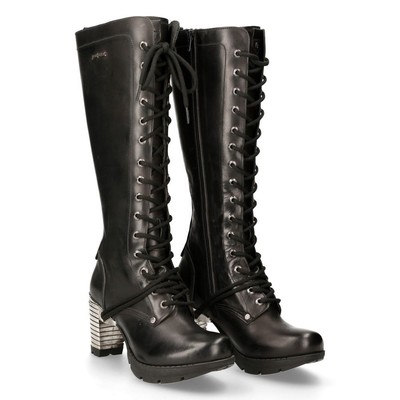 New Rock M-TR005-S1 Tacco Alto Donna Nero Allacciate Stivali Alti