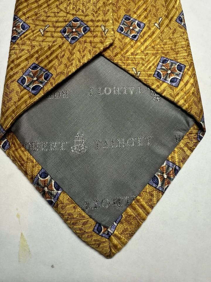 Corbata de seda Robert Talbott Best in Class de colección dorada azul marrón jacquard geométrico EE. UU. Foto 4 de 4